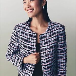 NWT Ann Taylor Striped Tweed Cropped Jacket In Orchid Breeze | Sz 12